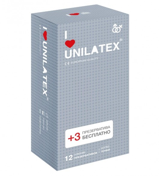 Презервативы с точками Unilatex Dotted - 12 шт. + 3 шт. в подарок - Unilatex - купить с доставкой в Королеве