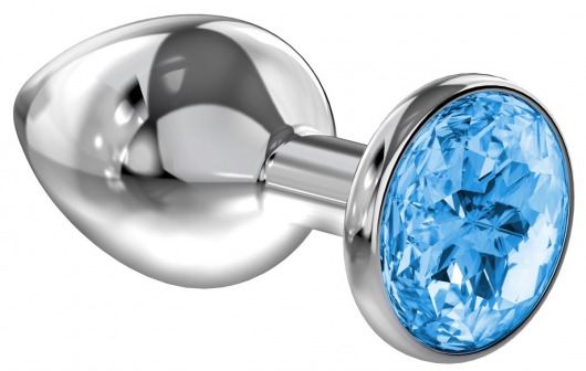 Большая серебристая анальная пробка Diamond Light blue Sparkle Large с голубым кристаллом - 8 см. - Lola Games - купить с доставкой в Королеве