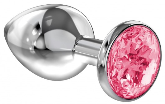 Большая серебристая анальная пробка Diamond Pink Sparkle Large с розовым кристаллом - 8 см. - Lola Games - купить с доставкой в Королеве