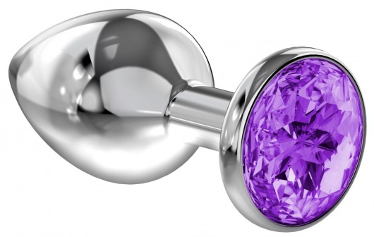 Большая серебристая анальная пробка Diamond Purple Sparkle Large с фиолетовым кристаллом - 8 см. - Lola Games - купить с доставкой в Королеве