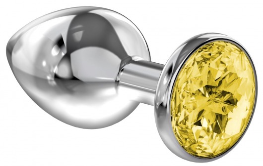 Большая серебристая анальная пробка Diamond Yellow Sparkle Large с жёлтым кристаллом - 8 см. - Lola Games - купить с доставкой в Королеве