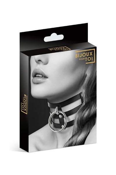 Чёрный тройной чокер с большим кольцом - Bijoux Pour Toi - купить с доставкой в Королеве