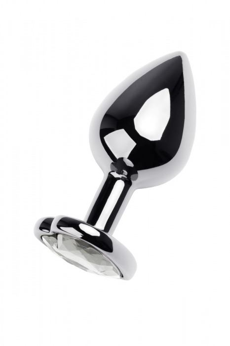 Серебристая анальная пробка с прозрачным кристаллом-сердцем - 8 см. - ToyFa - купить с доставкой в Королеве