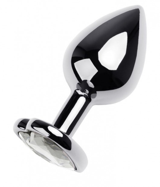 Серебристая анальная пробка с прозрачным кристаллом-сердцем - 8 см. - ToyFa - купить с доставкой в Королеве