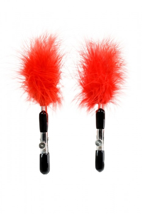 Зажимы для сосков с красным пухом Theatre - ToyFa - купить с доставкой в Королеве