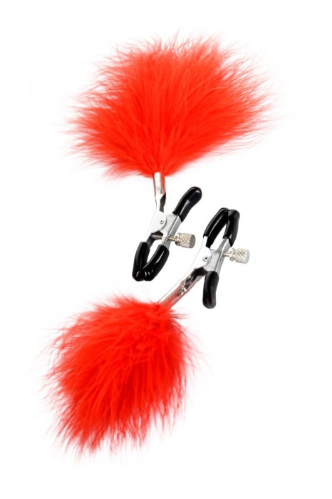 Зажимы для сосков с красным пухом Theatre - ToyFa - купить с доставкой в Королеве