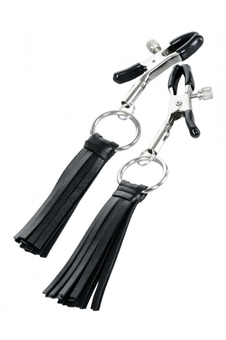 Черно-серебристые зажимы для сосков Theatre с кисточками - ToyFa - купить с доставкой в Королеве