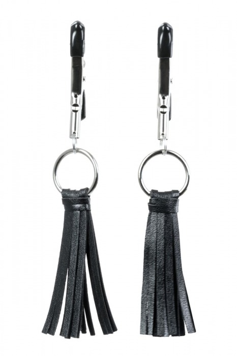 Черно-серебристые зажимы для сосков Theatre с кисточками - ToyFa - купить с доставкой в Королеве