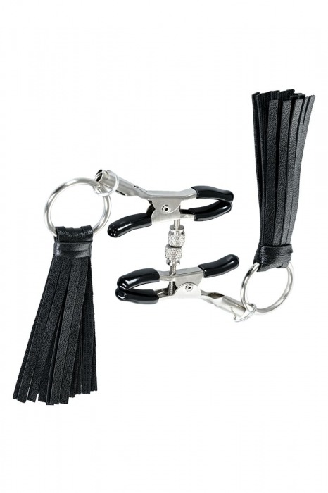 Черно-серебристые зажимы для сосков Theatre с кисточками - ToyFa - купить с доставкой в Королеве