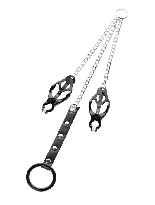 Черно-серебристые зажимы для сосков с кольцом для пениса TOYFA Metal - ToyFa - купить с доставкой в Королеве