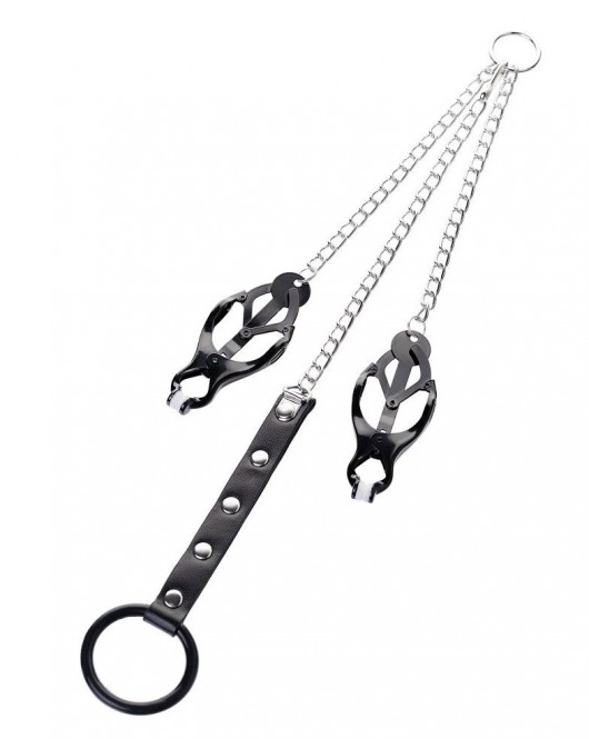 Черно-серебристые зажимы для сосков с кольцом для пениса TOYFA Metal - ToyFa - купить с доставкой в Королеве