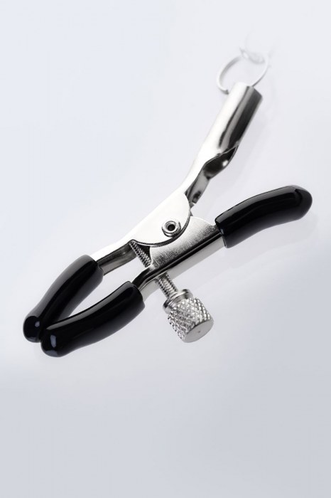 Серебристо-чёрные зажимы для сосков с кольцом для пениса TOYFA Metal - ToyFa - купить с доставкой в Королеве